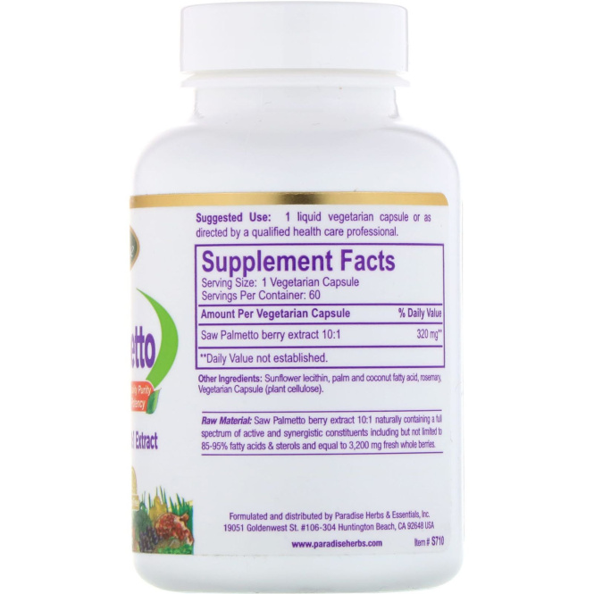 Paradise Herbs, Saw Palmetto, 60 Vegetarian Capsules