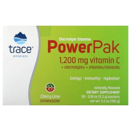 Trace Minerals Research, Электролит Стамина, Power Pak, вишня-лимон, 1200 мг, 30 штук, 0,18 унций (5,2 г) каждая