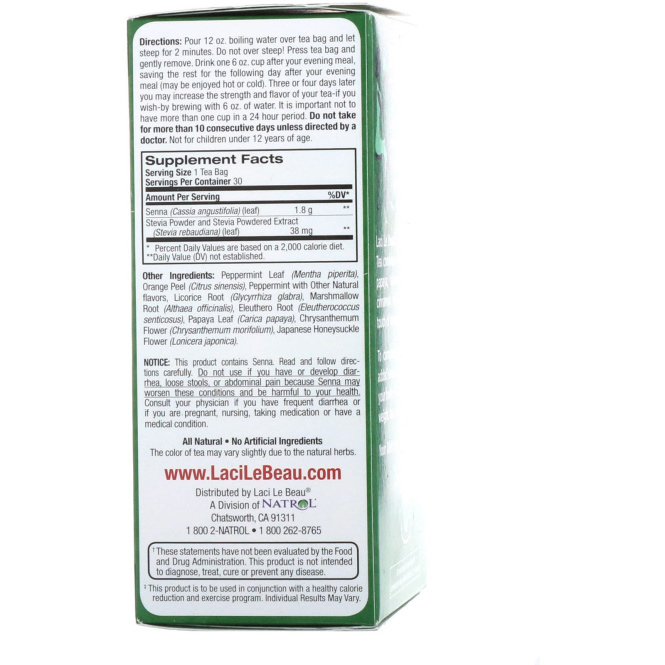 Natrol, Laci Le Beau, диетический чай Super Dieter's Tea, с перечной мятой, 30 чайных пакетиков, 75 г