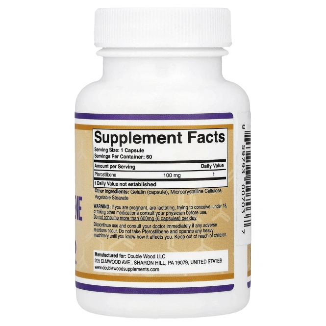Double Wood Supplements, Pterostilbene, 100 mg, 60 Capsules