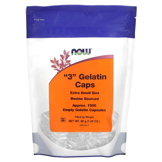 Now Foods, Желатиновые капсулы "3", супермалый размер, 1000 пустых желатиновых капсул