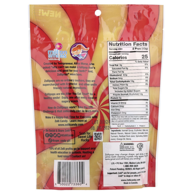 Zollipops, Suckers, манго и клубника, 147 г (5,2 унции)