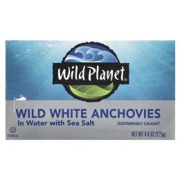 Wild Planet, дикие белые анчоусы, в воде с морской солью, 125 г (4,4 унции)