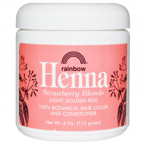 Rainbow Research, Хна, 100% растительная краска и кондиционер для волос, клубничный блонд (светлый золотисто-красный цвет), 4 унции (113 г)