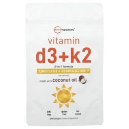 Micro Ingredients, витамины D3 и K2, 240 мягких таблеток