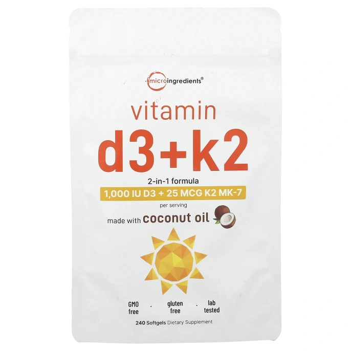 Micro Ingredients, витамины D3 и K2, 240 мягких таблеток