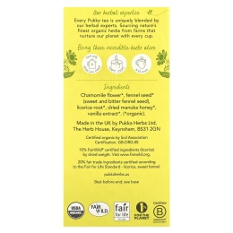Pukka Herbs, Органический травяной чай, ромашка, ваниль и мед манука, без кофеина, 20 пакетиков, 32 г (1,12 унции)