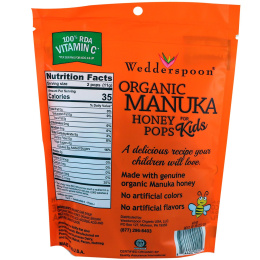Wedderspoon, Леденцы из органического меда манука для детей, апельсин, 24 шт., 4,15 унц. (130 г)