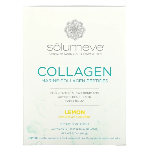 Solumeve, пептиды коллагена с витамином C и гиалуроновой кислотой, со вкусом лимона, 30 пакетиков по 5,15 г (0,18 унции)
