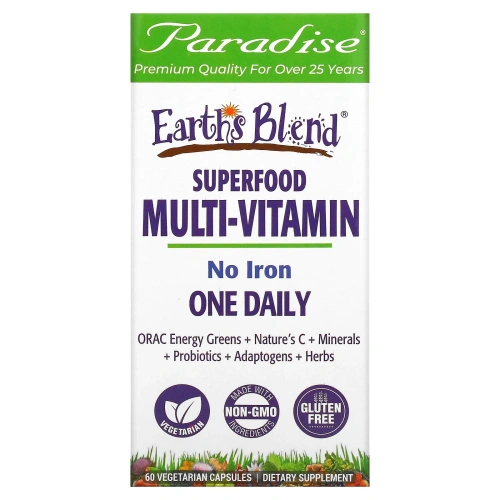 Paradise Herbs, Энергия ORAC, Earth's Blend, ежедневный сверхпитательный мультивитамин, 60 капсул на растительной основе