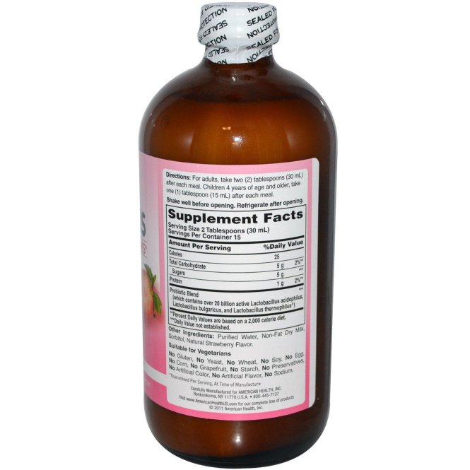 American Health, Пробиотик ацидофилус с натуральным клубничным вкусом, 472 мл