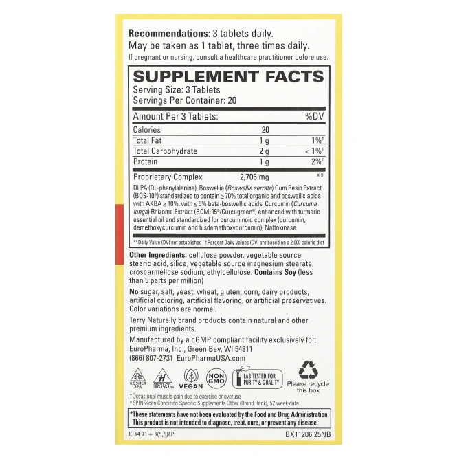 Terry Naturally, Curamin, обезболивающее повышенной силы действия, 60 таблеток