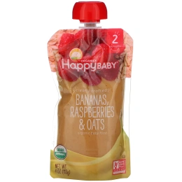 Happy Family Organics, Органическое детское питание, особое приготовление, бананы, малина и овес, 2-й этап, 6+ месяцев, 4 унции (113 г)