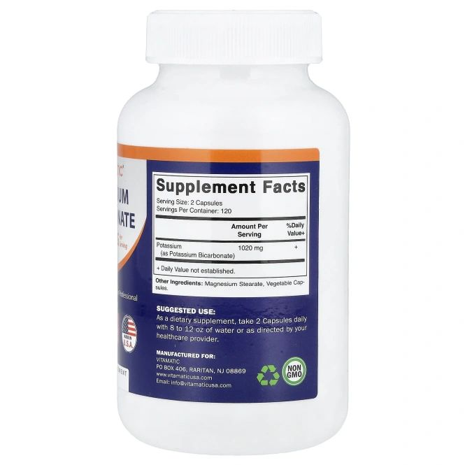 Vitamatic, бикарбонат калия, 240 вегетарианских капсул (510 мг в 1 капсуле)