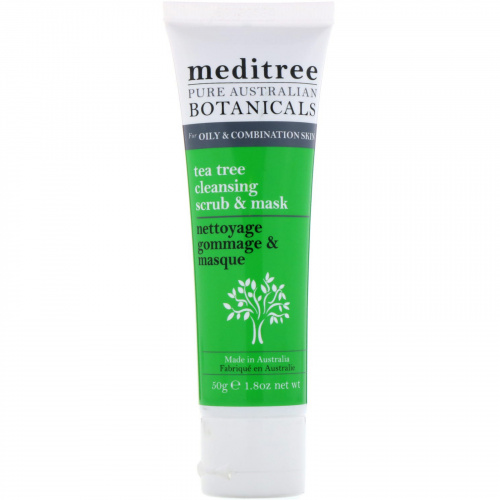 Meditree, Чистые австралийские лекарственные растения, очищающий скраб и маска из чайного дерева, для более жирной и комбинированной кожи, 50 г