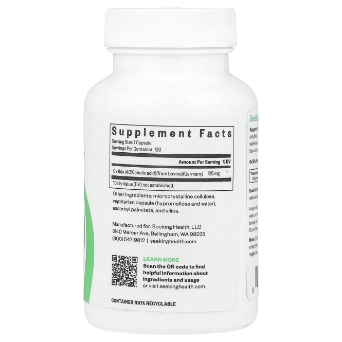 Seeking Health, желчь крупного рогатого скота, 125 мг, 120 капсул