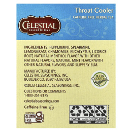 Celestial Seasonings, травяной чай, охлаждающая смесь для горла, без кофеина, 16 чайных пакетиков, 27 г (0,96 унции)
