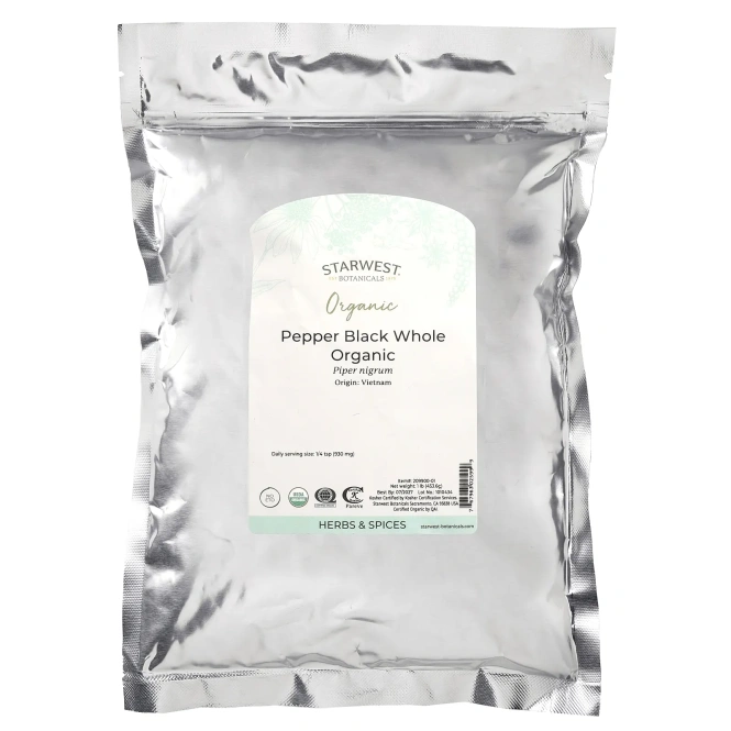 Starwest Botanicals, цельный малабарский черный перец, органический, 453,6 г (1 фунт)