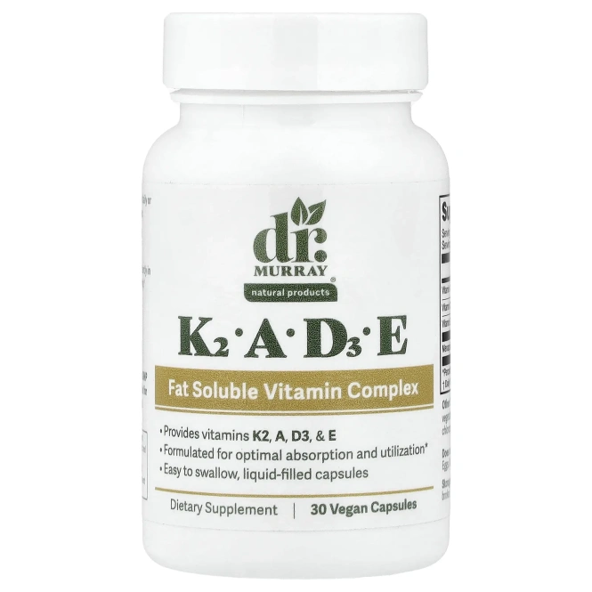 Dr. Murray's, витамины K2, A, D3, E, 30 веганских капсул