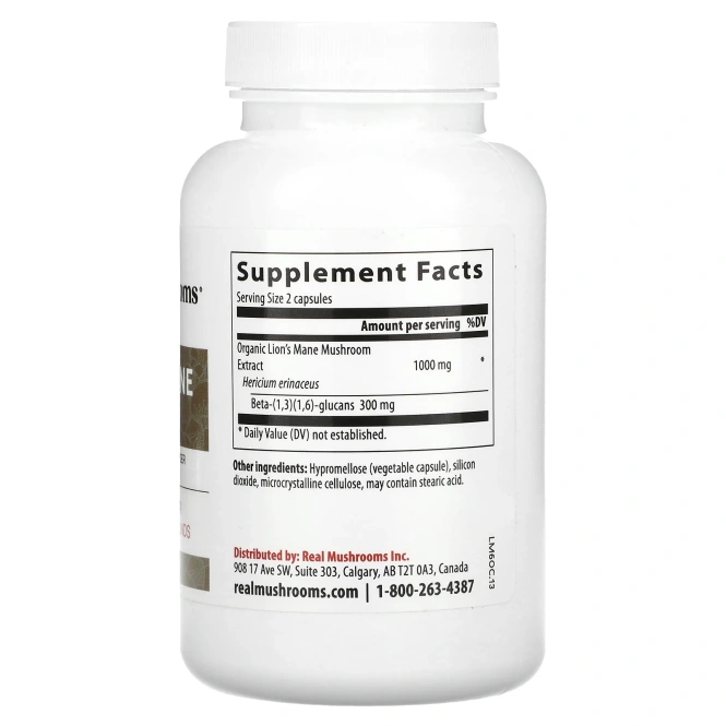 Real Mushrooms, ежовик гребенчатый, экстракт грибов в порошке, 120 капсул