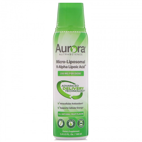 Aurora Nutrascience, R-альфа липоевая кислота в форме микро липосом, натуральный фруктовый вкус, 200 мг, 5,4 ж. унц.(160 мл)
