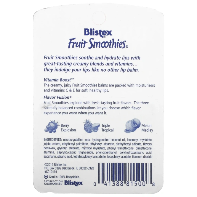 Blistex, Фруктовые коктейли, защищает губы/солнцезащитный , SPF 15, 3 палочки, .10 унций (2.83 г) шт.