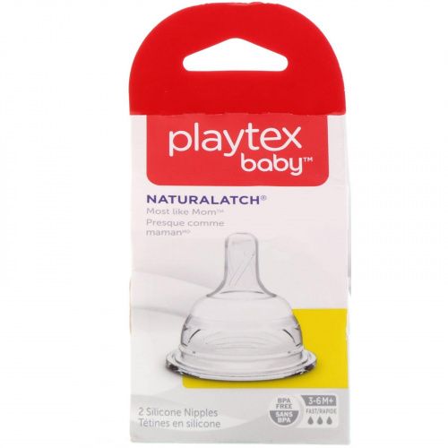 Playtex Baby, NaturaLatch, 2 силиконовые соски с быстрым потоком, от 3 до 6 и более месяцев