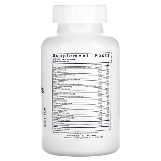 Vital Nutrients, Мультиэлементы (с железом и йодом), 180 вегетарианских капсул