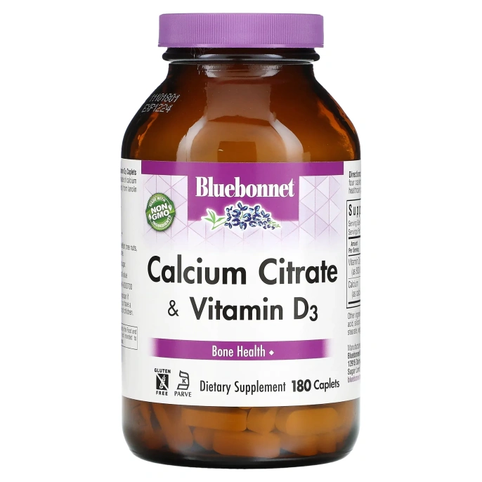 Bluebonnet Nutrition, Цитрат кальция с витамином D3, 180 капсулообразных таблеток