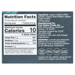 Four Sigmatic, растворимый органический кофе с грибами рейши и чага, успокаивающий, средней обжарки, 10 пакетиков по 2,5 г (0,09 унции)