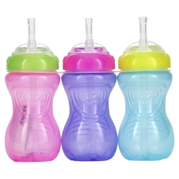 Nuby, No Spill FlexStraw Cups, 12+ M, Girl, 3 Pack, 10 oz (300 ml) Each