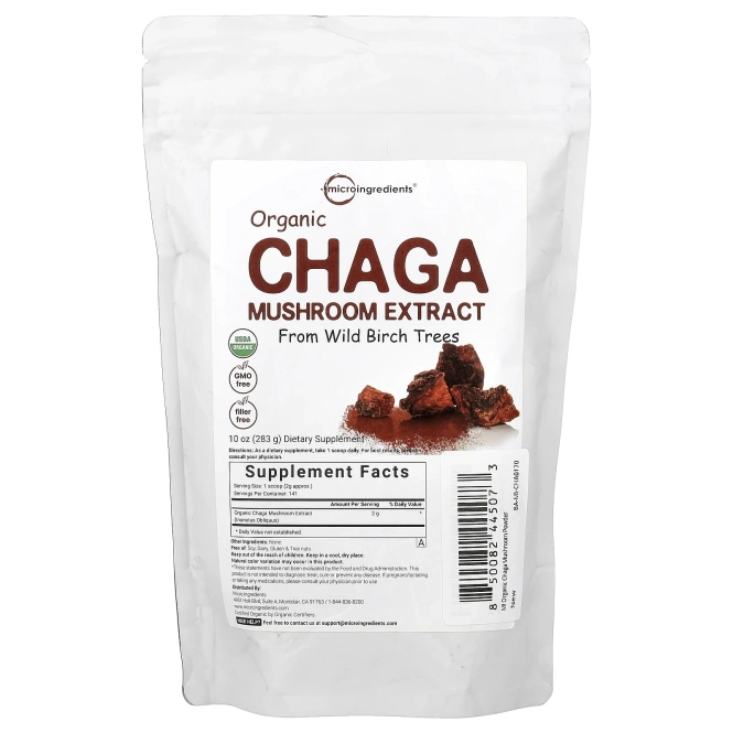 Micro Ingredients, органический экстракт гриба чага, 283 г (10 унций)