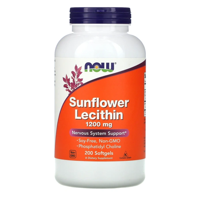 Now Lecithin Лецитин из подсолнечника 1200 мг, 200 желатиновых капсул