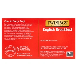 Twinings, Pure Black Tea, English Breakfast, 50 чайных пакетиков, 100 г (3,53 унции)