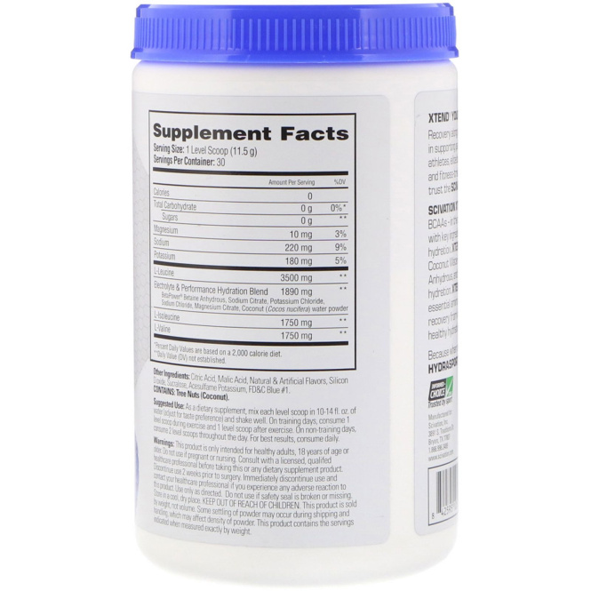 Scivation, Xtend HydraSport, увлажнение + аминокислоты с разветвлённой цепью, голубая малина, 12,2 унц. (345 г)