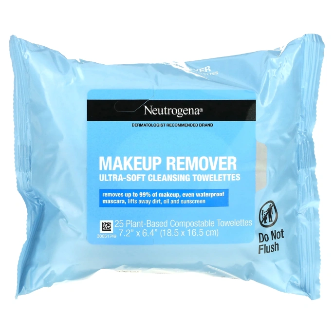 Neutrogena, ультрамягкие очищающие салфетки для снятия макияжа, 2 упаковки по 25 биоразлагаемых салфеток на растительной основе