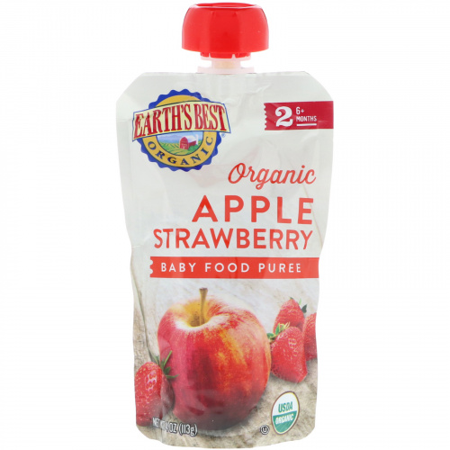 Earth's Best, Organic Apple Strawberry, Baby Food Puree, 6+ Months, 4 Pouches, 4.0 oz (113 g) Each