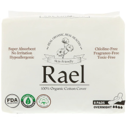 Rael, Органические тонкие прокладки, Ночные, 8 прокладок