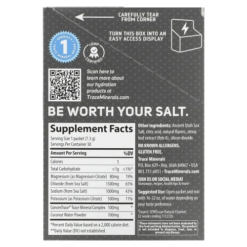 Trace Minerals ®, ZeroLyte, смесь для приготовления электролитов, соленый арбуз, 30 пакетиков по 7,3 г (0,27 унции)
