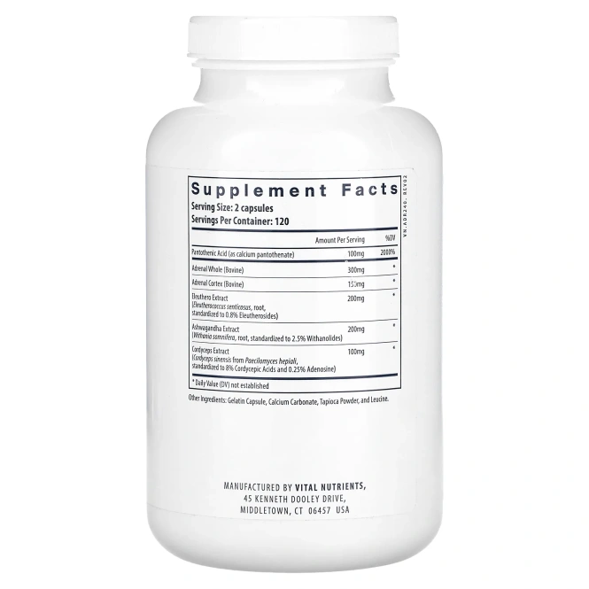 Vital Nutrients, добавка для поддержки надпочечников, 240 капсул