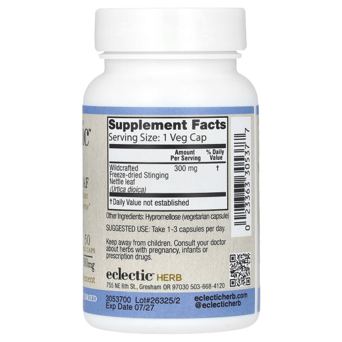 Eclectic Herb, сублимированные листья крапивы, 300 мг, 50 вегетарианских капсул
