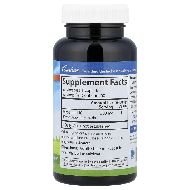 Carlson, Берберин, 500 мг, 60 вегетарианских капсул
