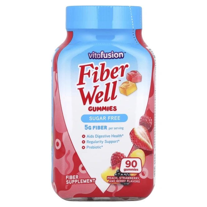 VitaFusion, Fiber Well, персик, клубника, ягоды, 90 жевательных таблеток