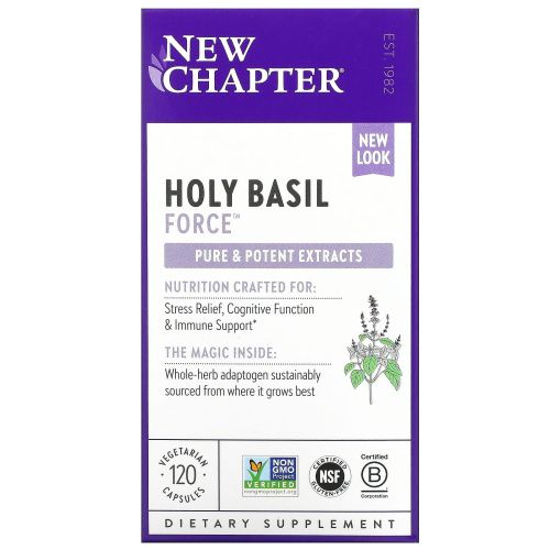 New Chapter, "Сила базилика священного", пищевая добавка на основе базилика священного, 120 капсул в растительной оболочке с жидкостью