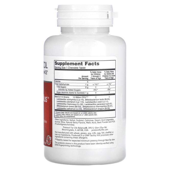 Protocol for Life Balance, Жевательные протодофилиус, 10 миллиардов, 60 жевательных таблеток