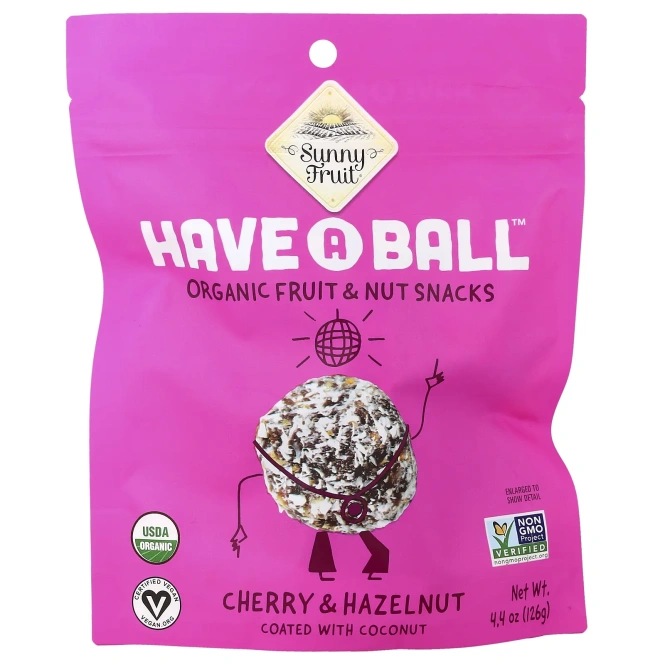 Sunny Fruit, Есть A Ball™, органические снеки с фруктами и орехами, вишня и фундук, 126 г (4,4 унции)