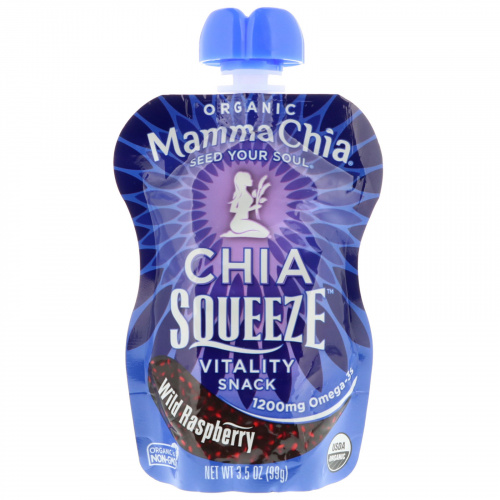 Mamma Chia, Органический сок чиа, энергетическая закуска, малина, 4 бутылки, 3,5 унций (99 г).