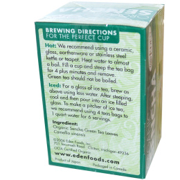 Eden Foods, Organic, зеленый чай сенча, 16 пакетиков,.24 г
