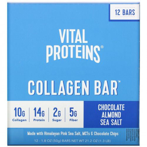 Vital Proteins, Collagen Bar, Chocolate Almond Sea Salt, 12 Bars, 1.8 oz (50 g) Each