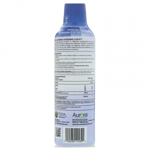 Aurora Nutrascience, Mega-Liposomal CoQ10, натуральный фруктовый вкус, 300 мг, 16 ж. унц. (480 мл)